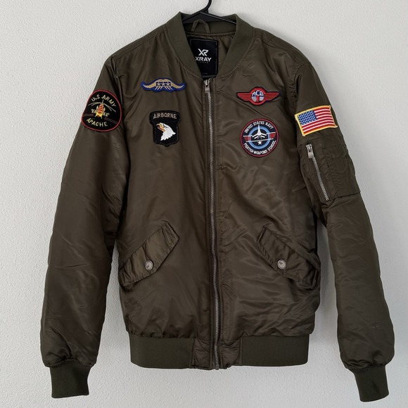 XRAY JEANS Aviation Bomber Jacket‎ Men's Medium Army Green Pockets - Picture 1 of 9
